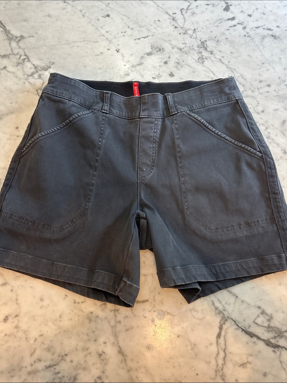 SPANX Black Twill Pull-On Shorts